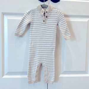 JANIE AND JACK Striped One-Piece, Size: 3-6 Months, Color: White & Grey Stripe